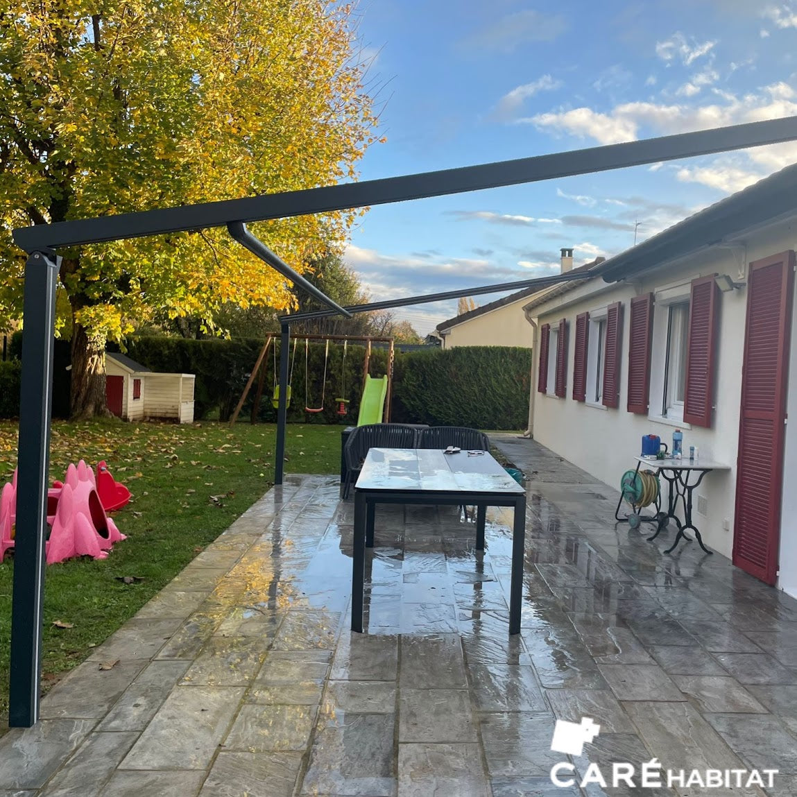 POSE D’UN STORE PERGOLA B128 - POSE SUR PLATINE SPÉCIALE - MENNECY (91), QUARTIER LEVITT