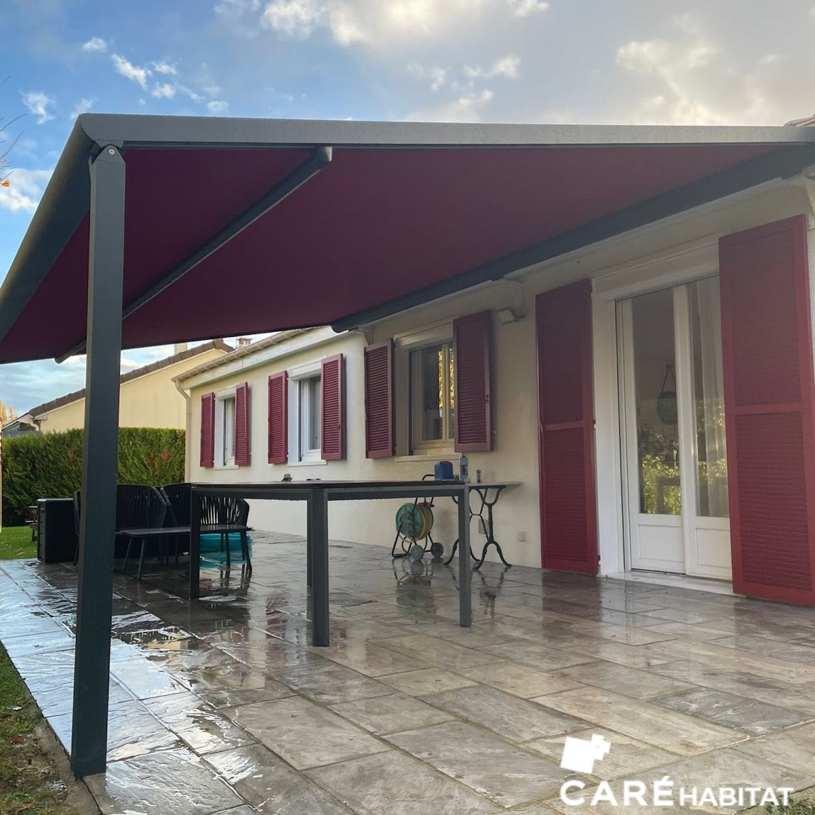 POSE D’UN STORE PERGOLA B128 - POSE SUR PLATINE SPÉCIALE - MENNECY (91), QUARTIER LEVITT