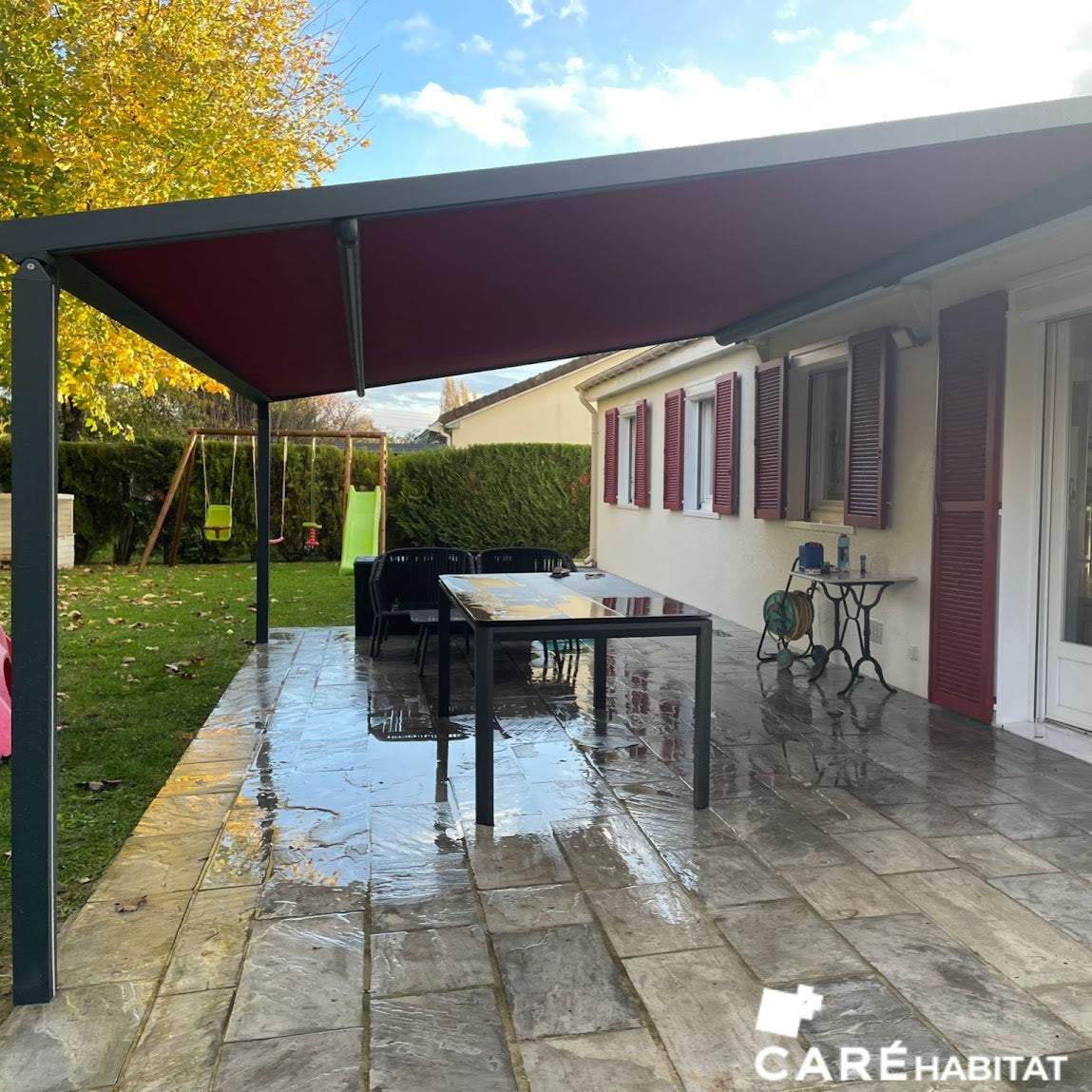 POSE D’UN STORE PERGOLA B128 - POSE SUR PLATINE SPÉCIALE - MENNECY (91), QUARTIER LEVITT